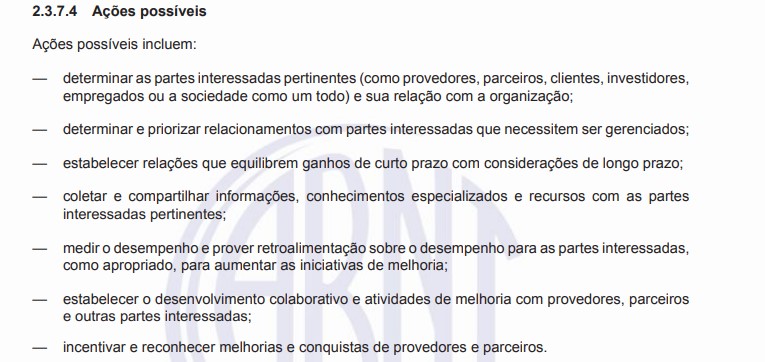 ações possíveis - 7º principio Gestão de relacionamento